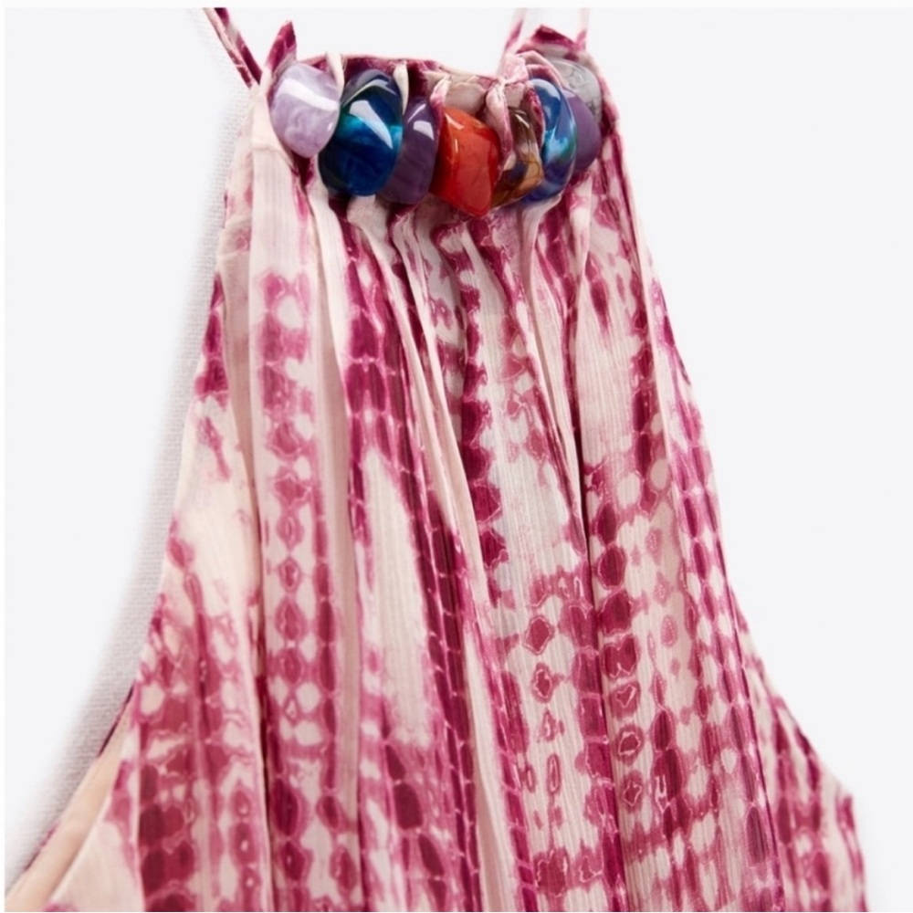Zara Pink Tie Dye Bead Stones Mini Dress - Picture 5 of 7